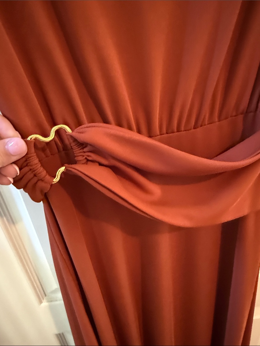 Zara Rust Red-Brown Tobacco Sleeveless Maxi Dress with Draped Waist Ring - Picture 2 of 14